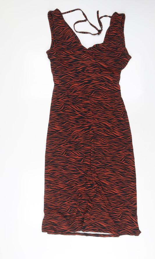 Bravissimo Womens Brown Animal Print Polyester A-Line Size 14 V-Neck Pullover