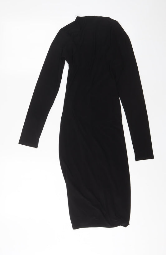 Boohoo Womens Black Polyester Bodycon Size 8 V-Neck Pullover