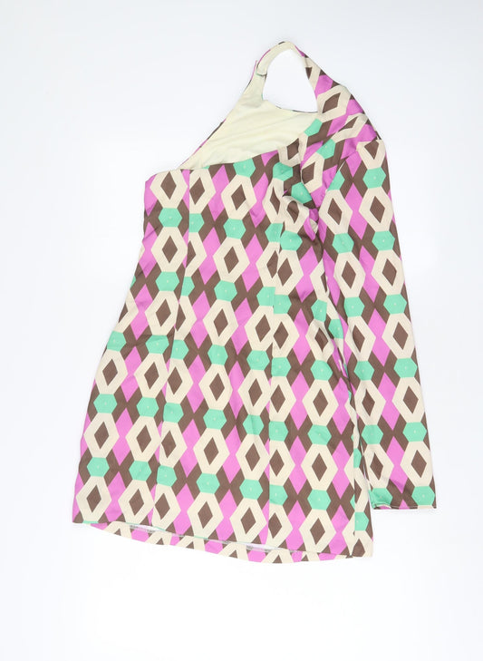 Zara Womens Multicoloured Geometric Polyester A-Line Size S Halter Zip