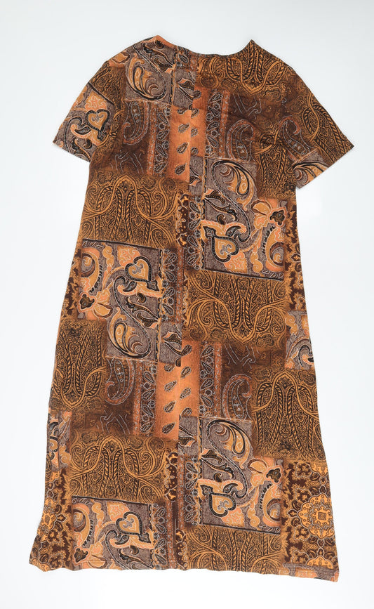 Nightingales Womens Brown Fair Isle Viscose A-Line Size M V-Neck Pullover