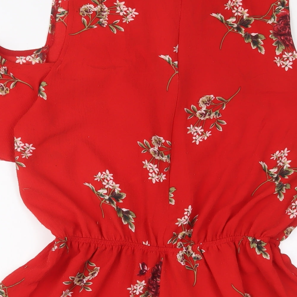 Cameo Rose Womens Red Floral Polyester Playsuit One-Piece Size 12 L3 in Zip