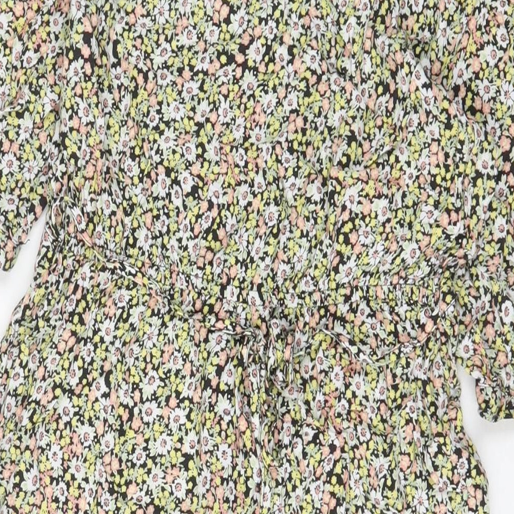 Miss Selfridge Womens Multicoloured Floral Viscose A-Line Size 10 V-Neck Button