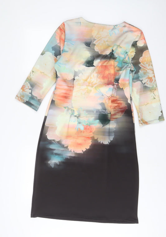 Kaleidoscope Womens Multicoloured Geometric Polyester Sheath Size 14 Square Neck Pullover