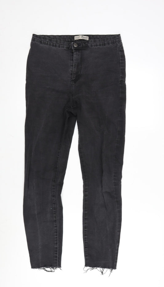 Additional front view of Denim & Co. women’s grey cotton blend tapered jeans, size UK 12, 27-inch leg regular zip - raw hem