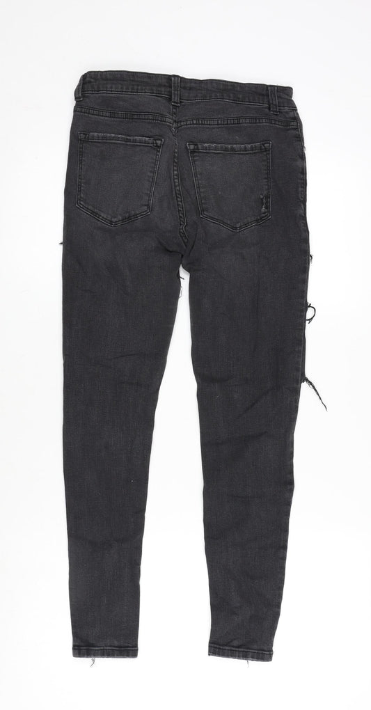 Denim & Co. Womens Grey Cotton Blend Straight Jeans Size 12 L25.5 in Regular Zip