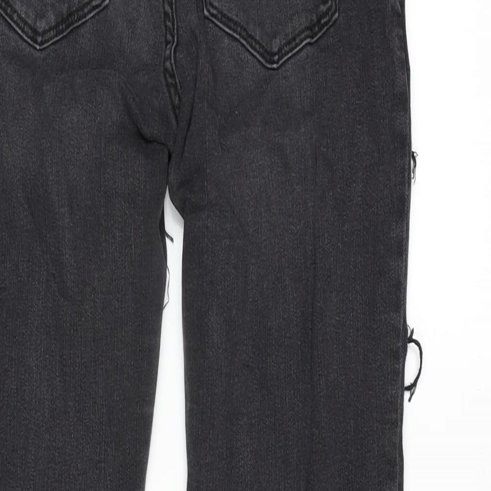 Denim & Co. Womens Grey Cotton Blend Straight Jeans Size 12 L25.5 in Regular Zip