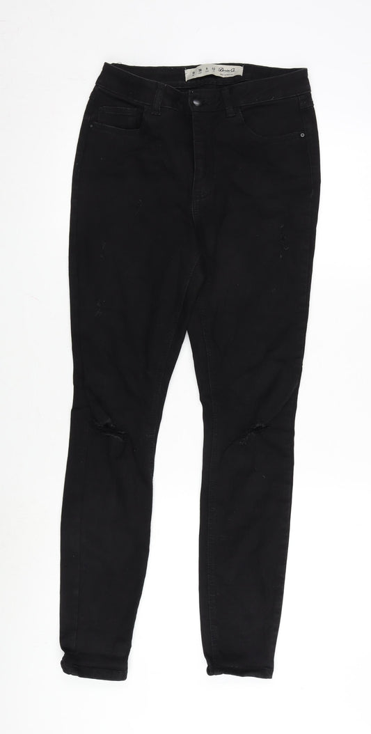 Additional front view of Denim & Co. women’s black cotton blend tapered jeans, size UK 10, 29-inch leg regular zip