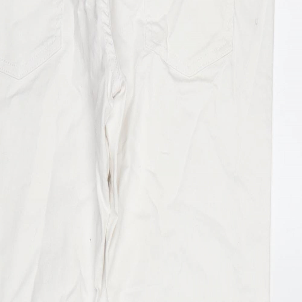 Denim & Co. Womens White Cotton Blend Straight Jeans Size 14 L28 in Extra-Slim Zip