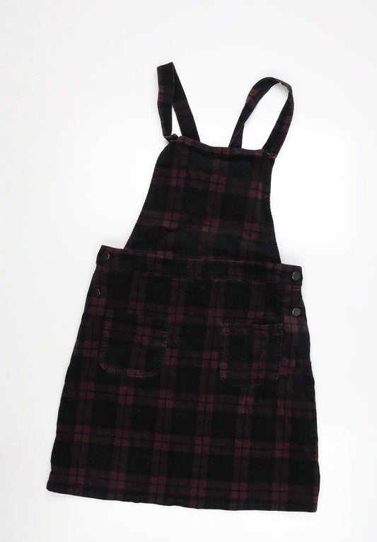 TU Womens Multicoloured Check Polyester A-Line Size 10 Square Neck Snap