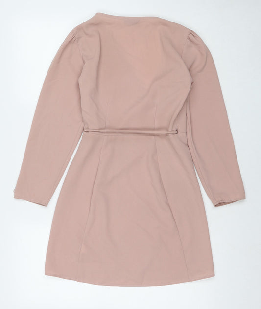 Topshop Womens Beige Polyester Wrap Dress Size 6 V-Neck Tie