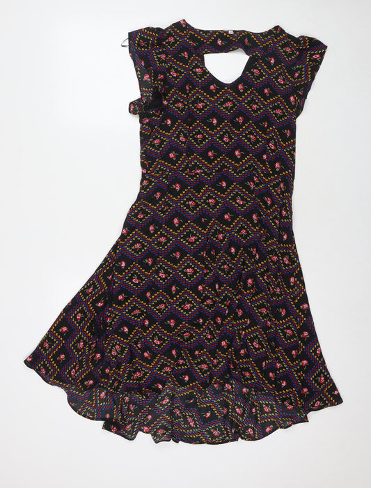 New Look Womens Multicoloured Floral Polyester Trapeze & Swing Size S Round Neck Zip