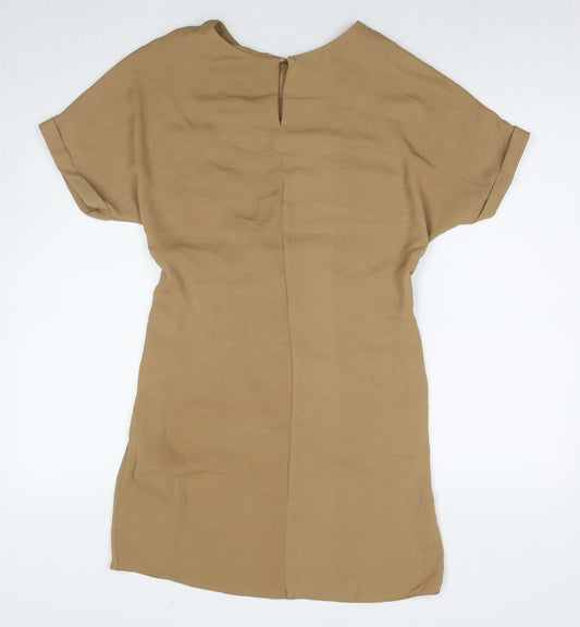 New Look Womens Beige Polyester T-Shirt Dress Size 8 Round Neck Zip