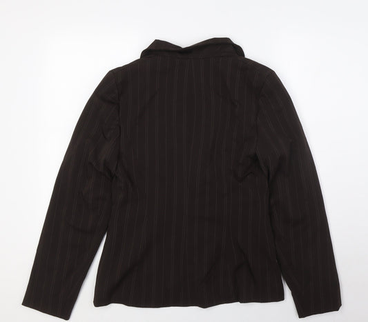 Select Womens Brown Striped Jacket Size 12 Button - Single Button Closure