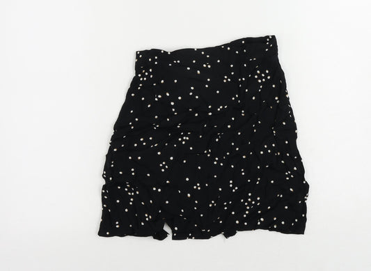 H&M Womens Black Animal Print Viscose Mini Skirt Size 6 Button