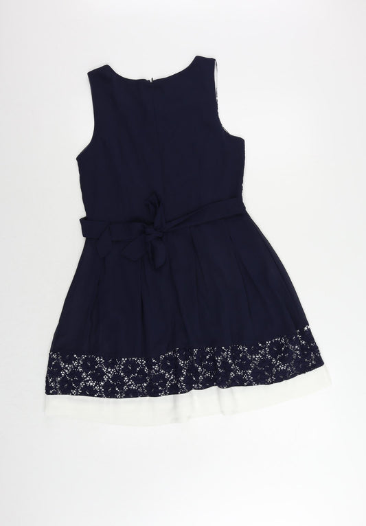 Quiz Womens Blue Polyester Fit & Flare Size 10 Round Neck Zip - Lace Detail