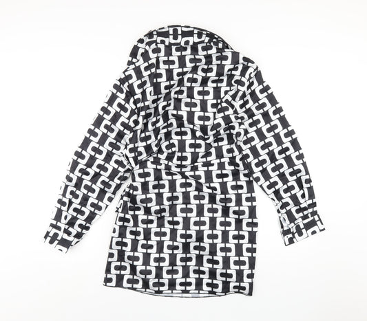 Cameo Rose Womens Black Geometric Polyester Bodycon Size 12 Collared Tie