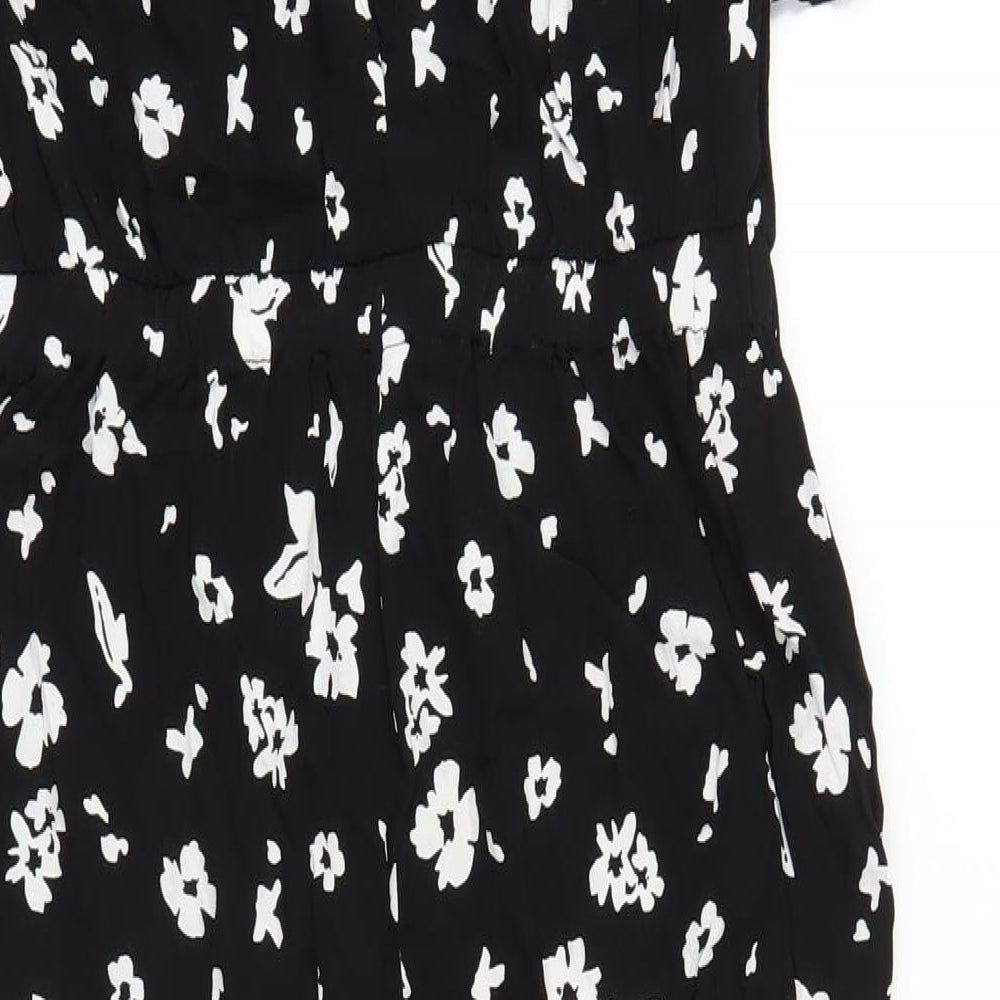 Uniqlo Womens Black Floral Viscose Jumpsuit One-Piece Size XS L24 in Button