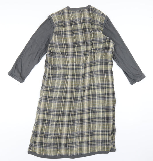 Sandwich Womens Multicoloured Plaid Polyester A-Line Size 10 Round Neck Button