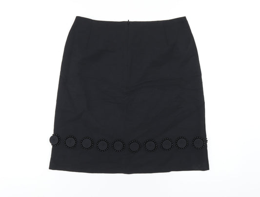Autograph Womens Black Cotton A-Line Skirt Size 10 Zip