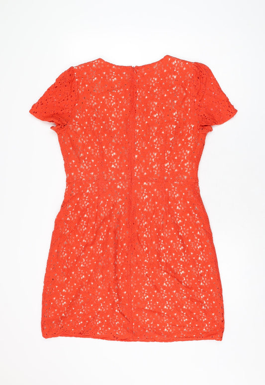 Oasis Womens Red Floral Polyester Shift Size 14 Round Neck Zip
