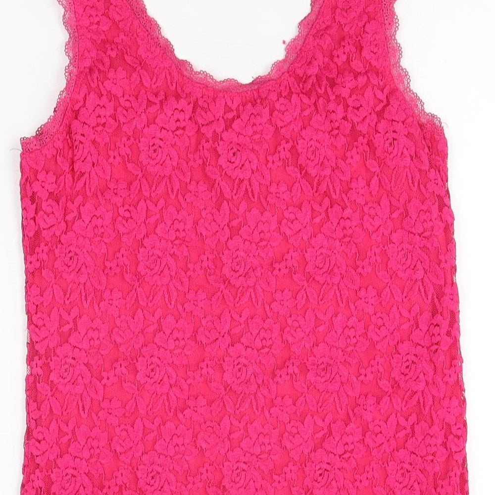 Sweet Girl Womens Pink Floral Polyester Basic Tank Size S Round Neck