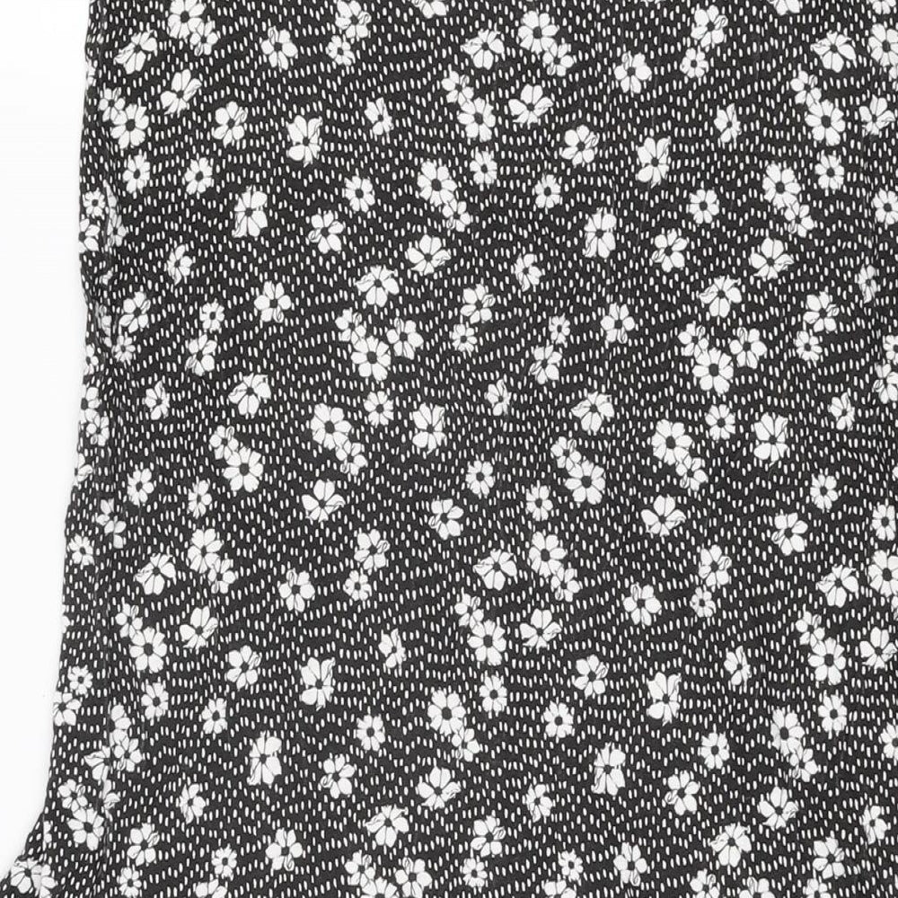 Boohoo Womens Black Floral Viscose Flare Skirt Size 14