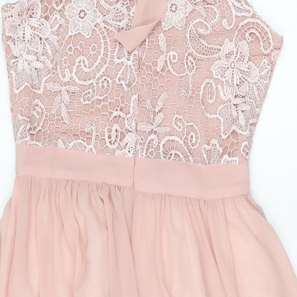 Paisley London Womens Pink Floral Polyester A-Line Size 12 Round Neck Zip