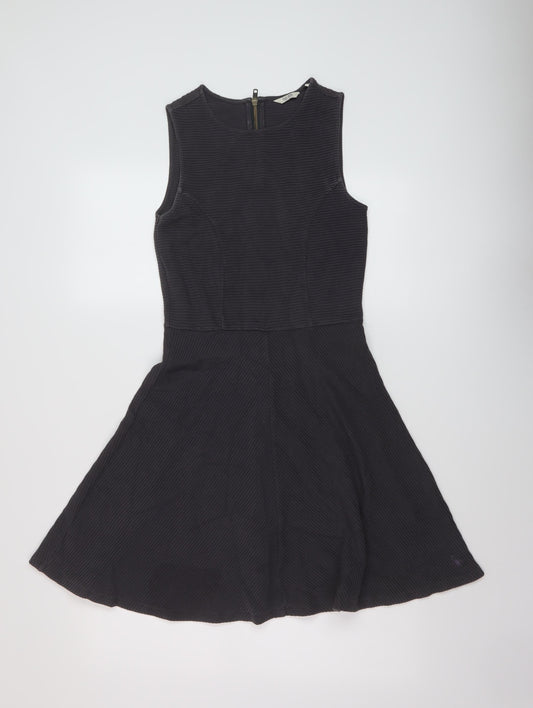 Jack Wills Womens Grey Cotton Skater Dress Size 6 Round Neck Zip