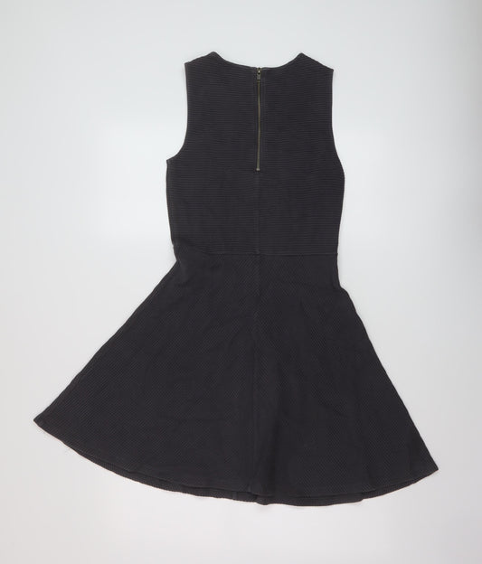Jack Wills Womens Grey Cotton Skater Dress Size 6 Round Neck Zip