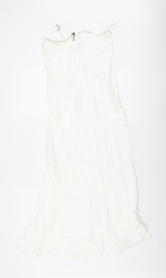 Zara Womens White Viscose A-Line Size M Off the Shoulder Zip