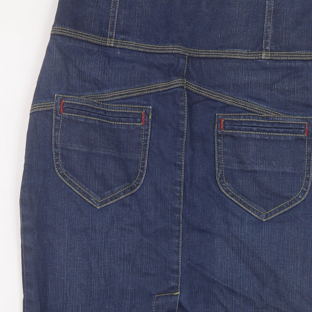 Miss Selfridge Womens Blue Cotton Straight & Pencil Skirt Size 10 Button