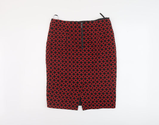 Marks and Spencer Womens Red Geometric Cotton Straight & Pencil Skirt Size 10 Zip