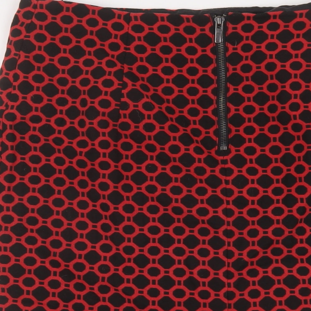 Marks and Spencer Womens Red Geometric Cotton Straight & Pencil Skirt Size 10 Zip