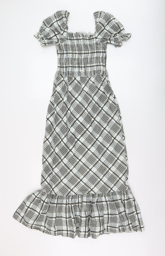 Topshop Womens Multicoloured Plaid Cotton A-Line Size 6 Square Neck Pullover