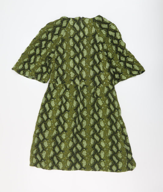 NEXT Womens Green Animal Print Viscose A-Line Size 8 Round Neck Zip