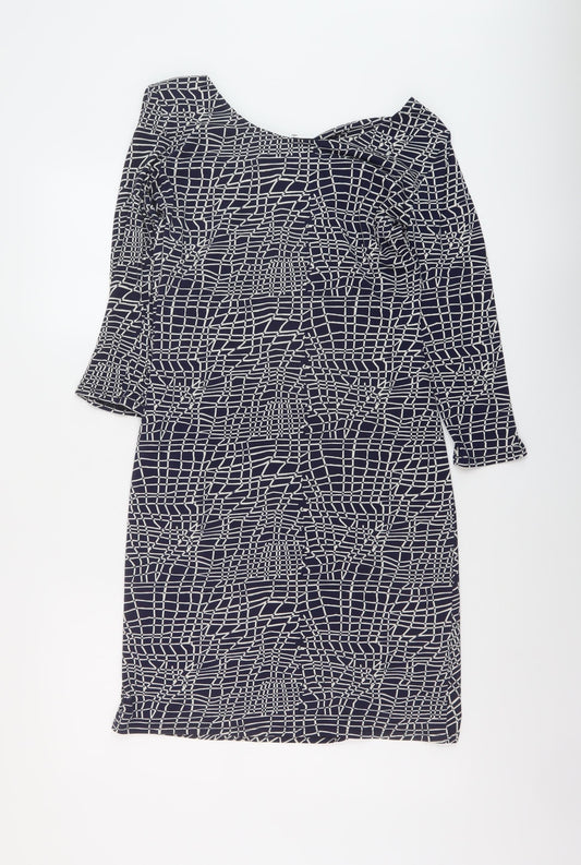 Linea Womens Blue Geometric Polyester Pencil Dress Size 12 Collared Pullover