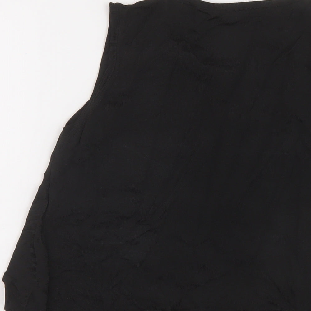 Brand and care label for Autograph women’s black viscose basic tank, size UK 10, round neck