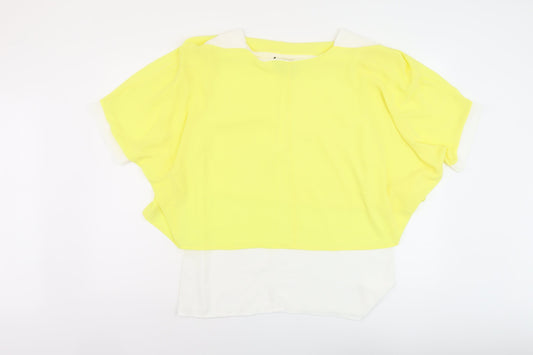 Quiz Womens Yellow Polyester Basic Blouse Size S Round Neck