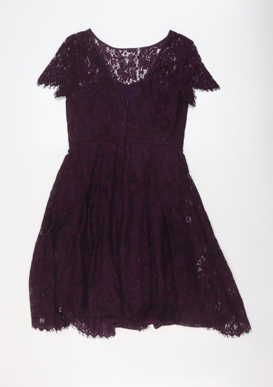 Marks and Spencer Womens Purple Cotton A-Line Size 10 Round Neck Zip