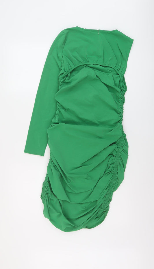 Zara Womens Green Polyester Bodycon Size M Round Neck Zip