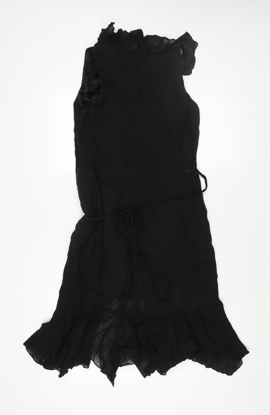 Zara Womens Black Viscose Wrap Dress Size 12 V-Neck Tie - Frill