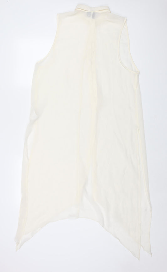 Divided by H&M Womens Ivory Polyester Tunic Blouse Size 10 Collared - Asymmetric Hem Side Slits Semi Sheer