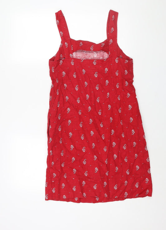 NEXT Womens Red Geometric Viscose Shift Size 10 Square Neck Pullover