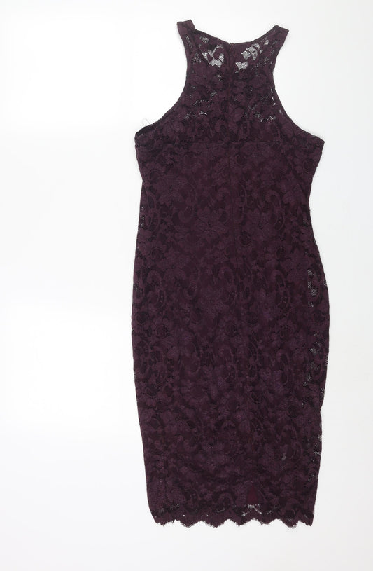 AX Paris Womens Purple Polyester Bodycon Size 12 Round Neck Zip