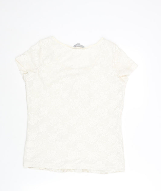 Per Una Womens Ivory Polyamide Basic Blouse Size 14 Round Neck - Textured Front