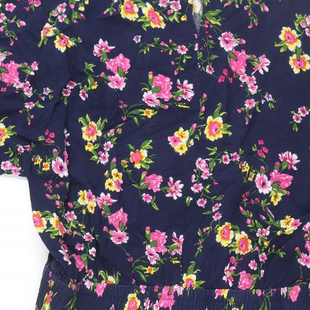 Warehouse Womens Blue Floral Viscose Shift Size 16 Round Neck Button