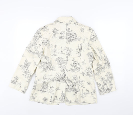 ASOS Womens Ivory Geometric Cotton Jacket Suit Jacket Size 10 - Tree Print