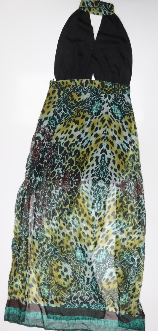 PRETTYLITTLETHING Womens Multicoloured Animal Print Polyester A-Line Size 10 Halter Zip