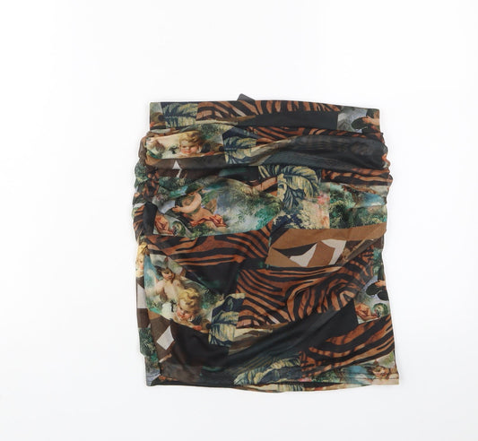 PRETTYLITTLETHING Womens Multicoloured Geometric Polyester A-Line Skirt Size 10