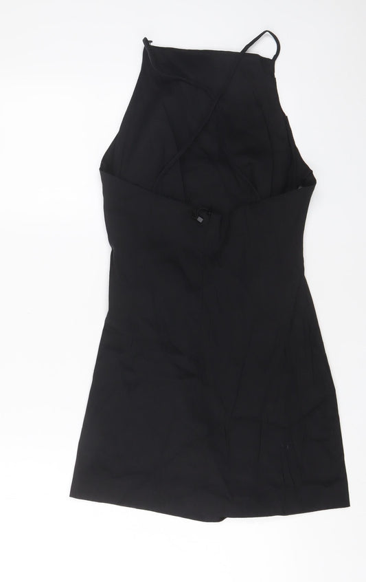 Zara Womens Black Cotton A-Line Size M Square Neck Zip - Crossback, Pleated